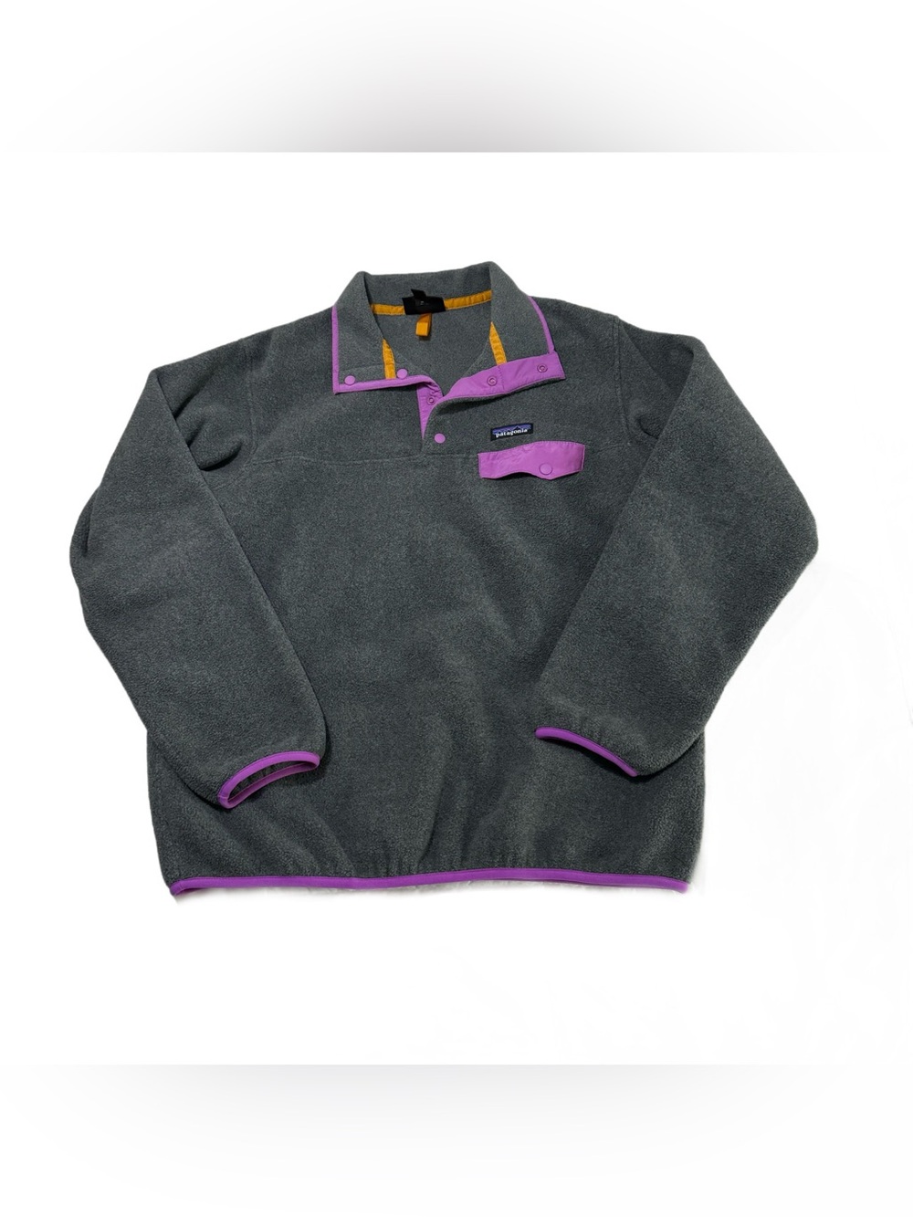Patagonia Dark Gray Fleece Pullover with Purple Trim